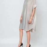 Rochie stil cămașă din in cu dungi alb 