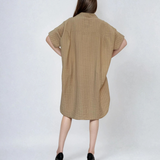 Rochie stil cămașă din in cu dungi beige 