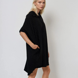 Rochie stil cămașă din in cu dungi negru 