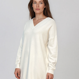 Rochie tip pulover cu decolteu în V alb HL246
