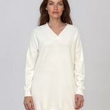 Rochie tip pulover cu decolteu în V alb HL246