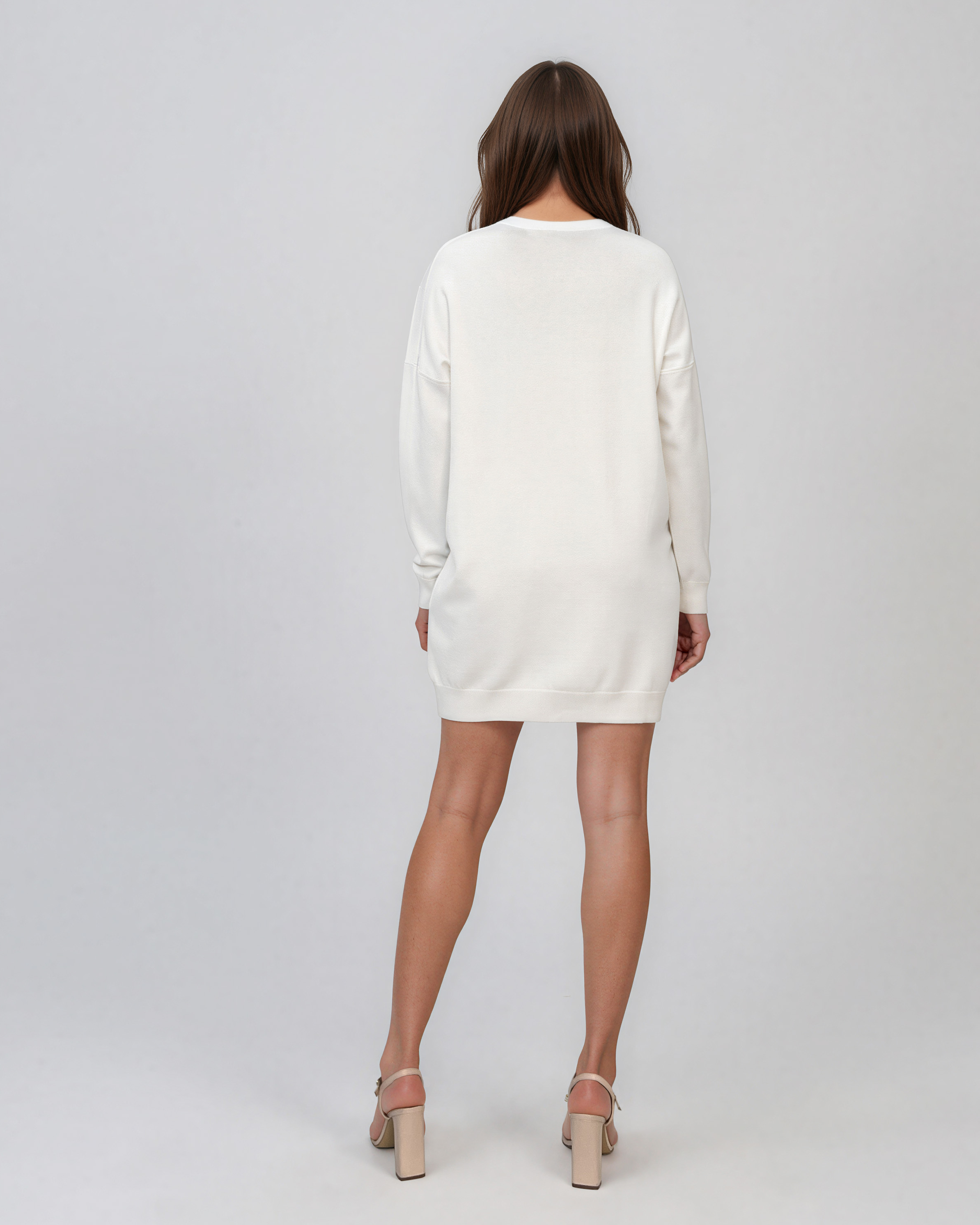 Rochie tip pulover cu decolteu în V alb HL246