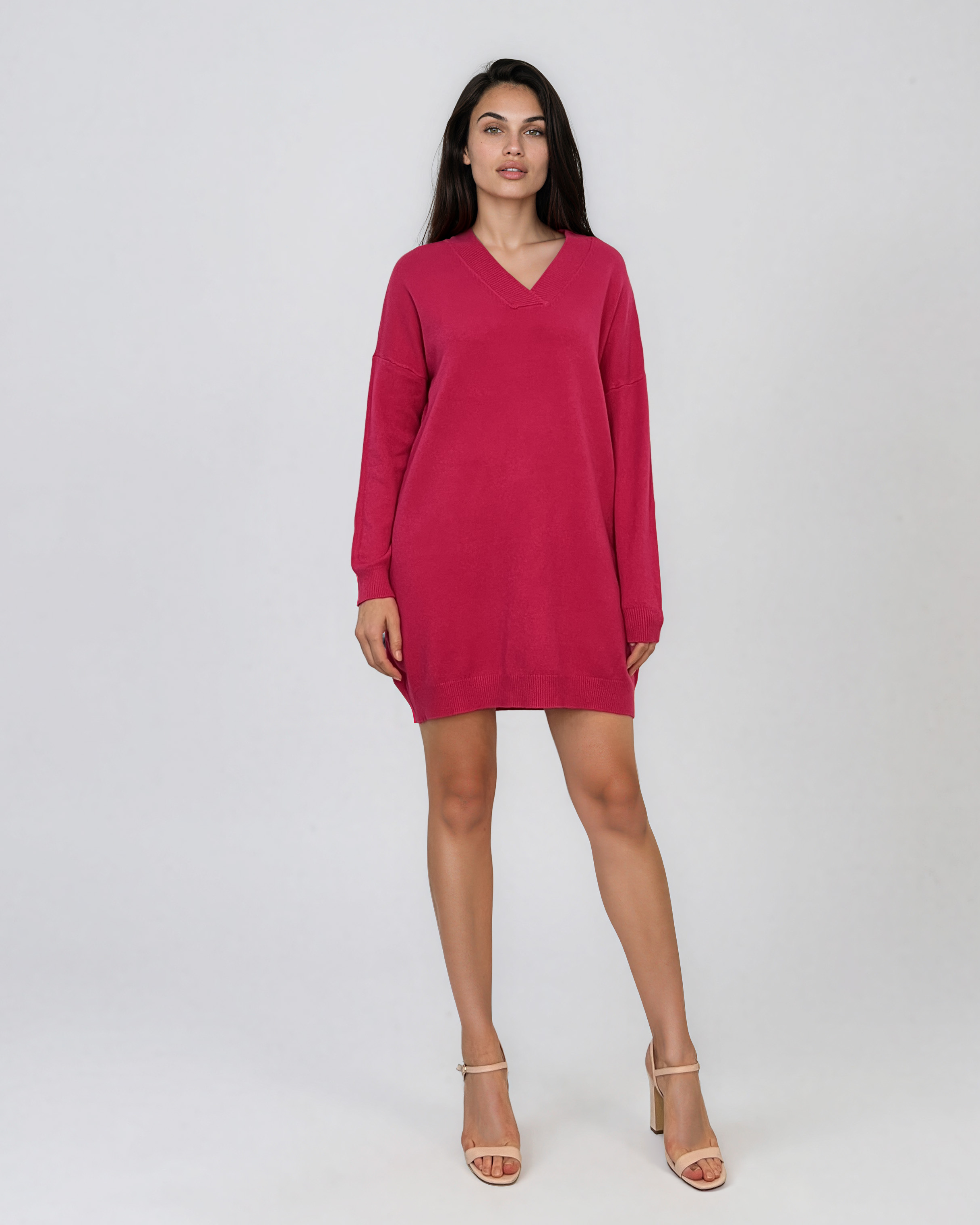 Rochie tip pulover cu decolteu în V ciclam HL246