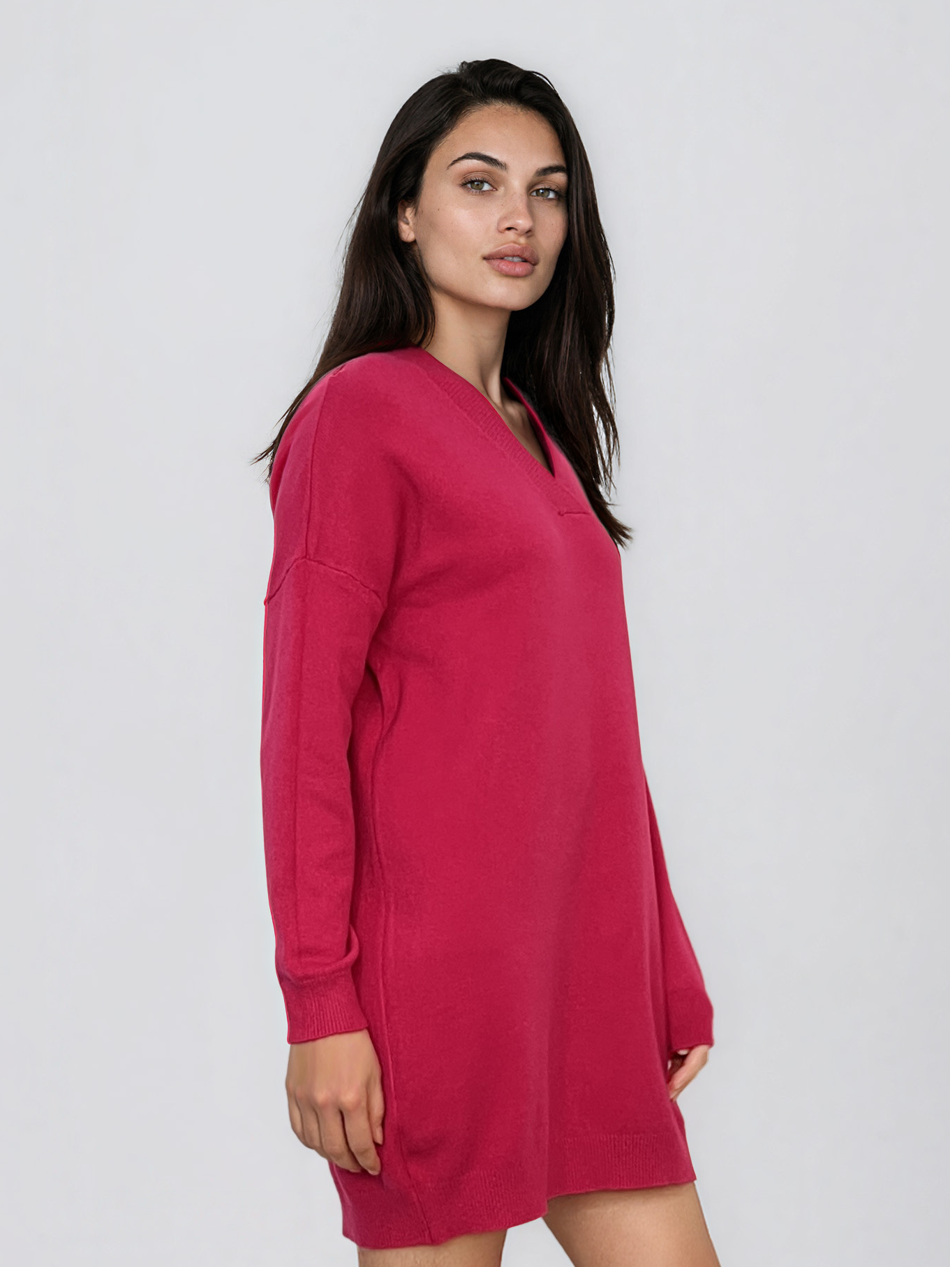 Rochie tip pulover cu decolteu în V ciclam HL246