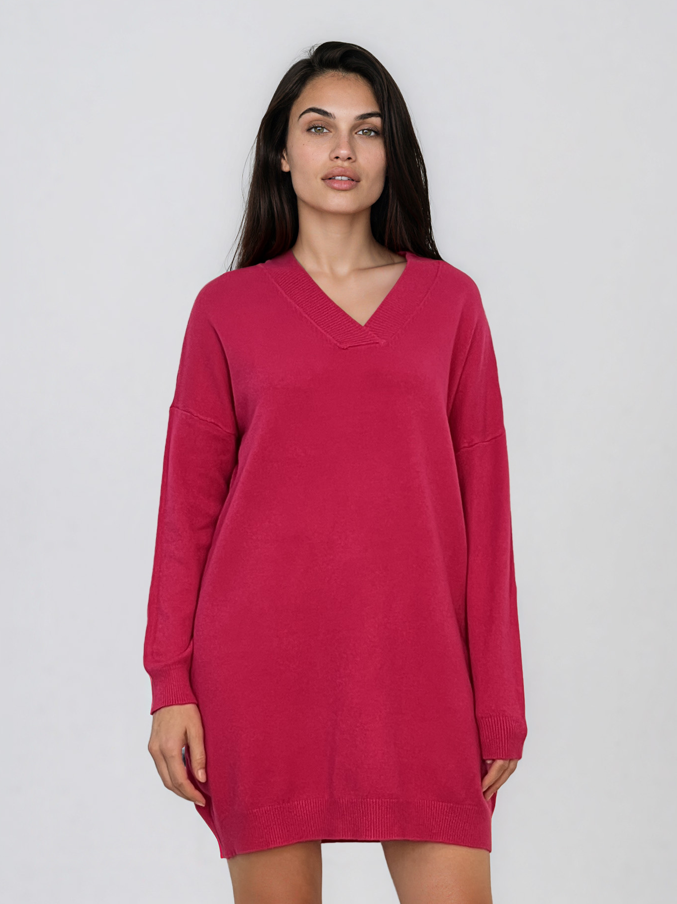 Rochie tip pulover cu decolteu în V ciclam HL246