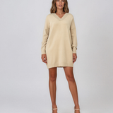 Rochie tip pulover cu decolteu în V crem HL246