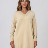 Rochie tip pulover cu decolteu în V crem HL246