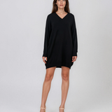 Rochie tip pulover cu decolteu în V negru HL246