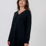 Rochie tip pulover cu decolteu în V negru HL246