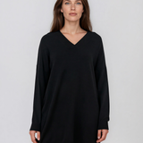 Rochie tip pulover cu decolteu în V negru HL246