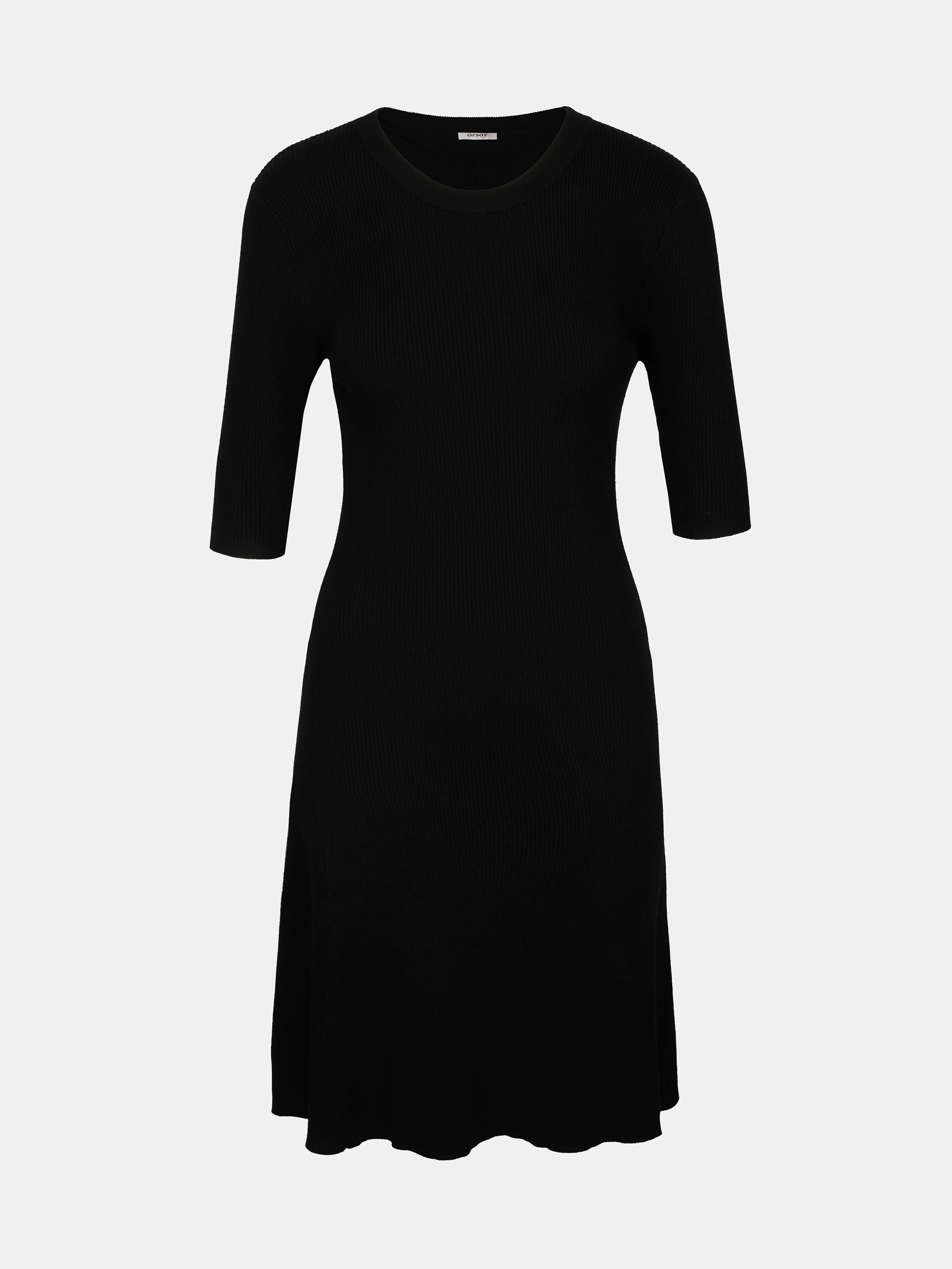 Rochie tricotată în formă de A cu mâneci trei sferturi neagră ORSAY negru ORS005