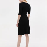 Rochie tricotată în formă de A cu mâneci trei sferturi neagră ORSAY negru ORS005