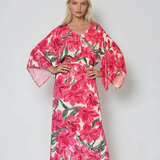 Rochie vascoza cu maneca larga si print floral-Ciclam 