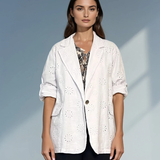 Sacou din bumbac oversized cu broderie spartă florală alb 