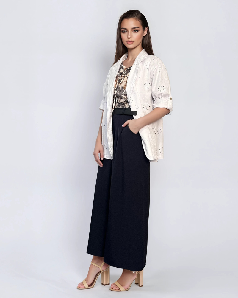 Sacou din bumbac oversized cu broderie spartă florală alb 