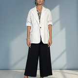 Sacou din bumbac oversized cu broderie spartă florală alb 