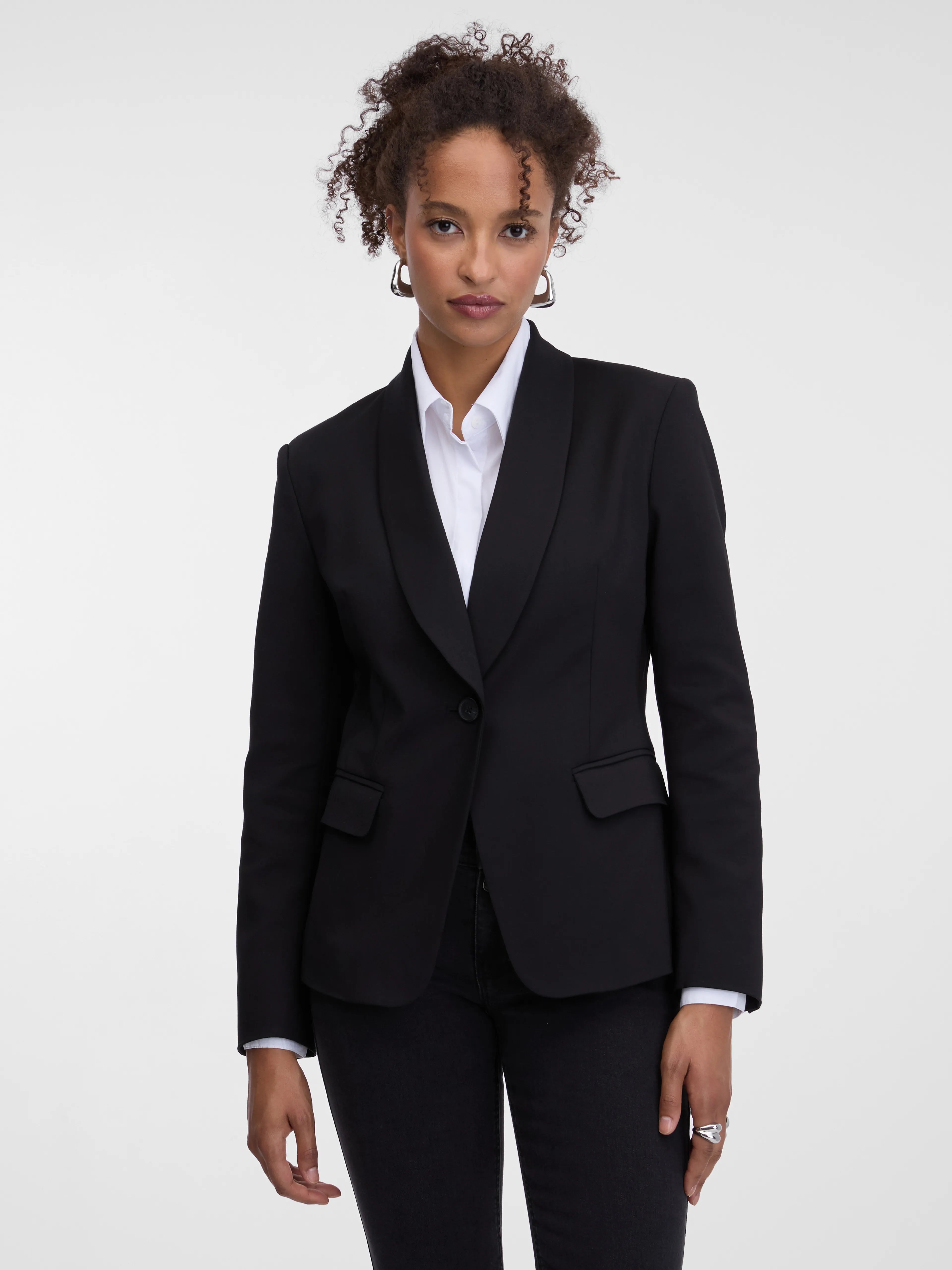 Sacou din mix de bumbac cu clapete la un nasture  ORSAY negru ORS006