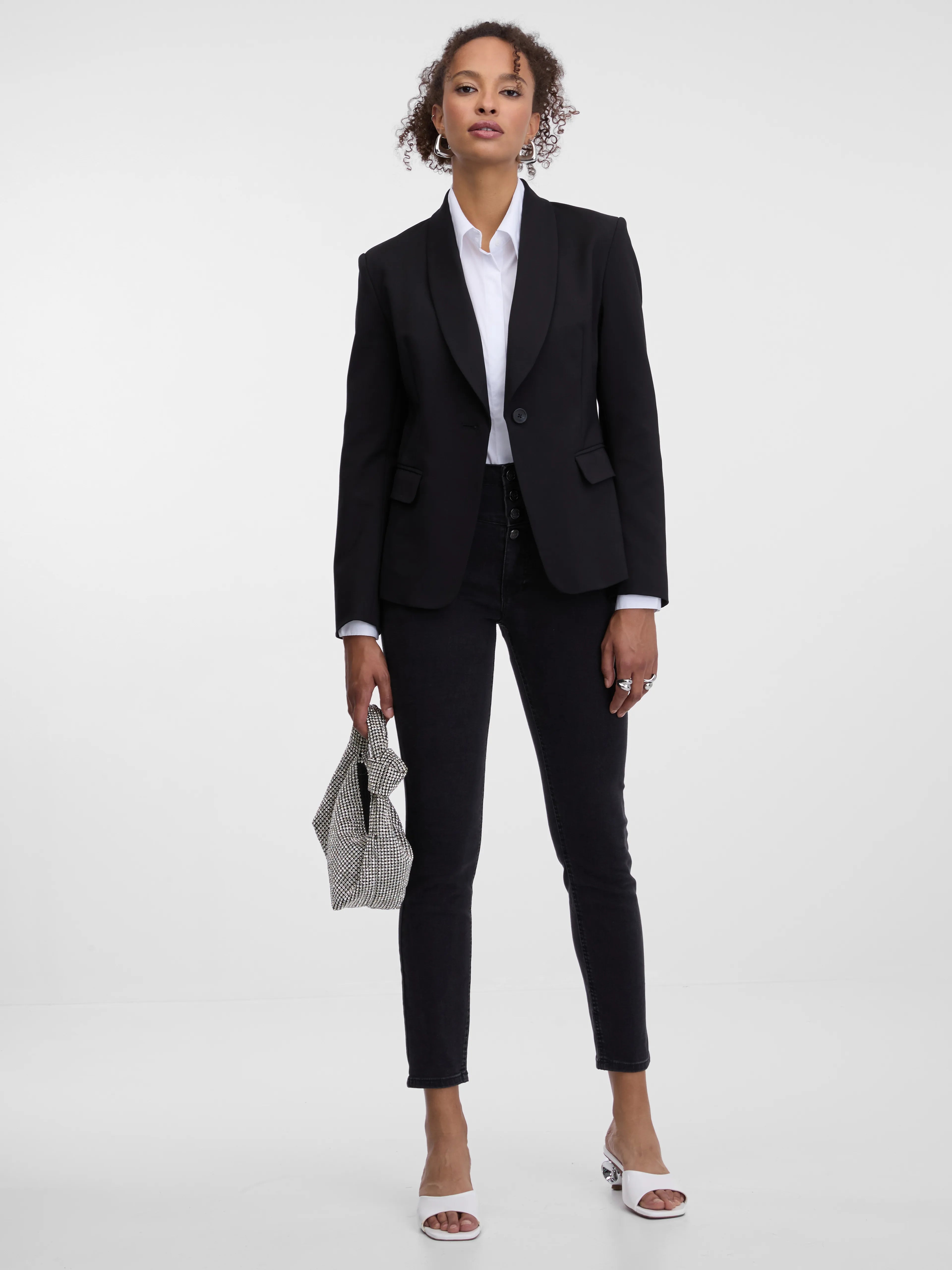 Sacou din mix de bumbac cu clapete la un nasture  ORSAY negru ORS006