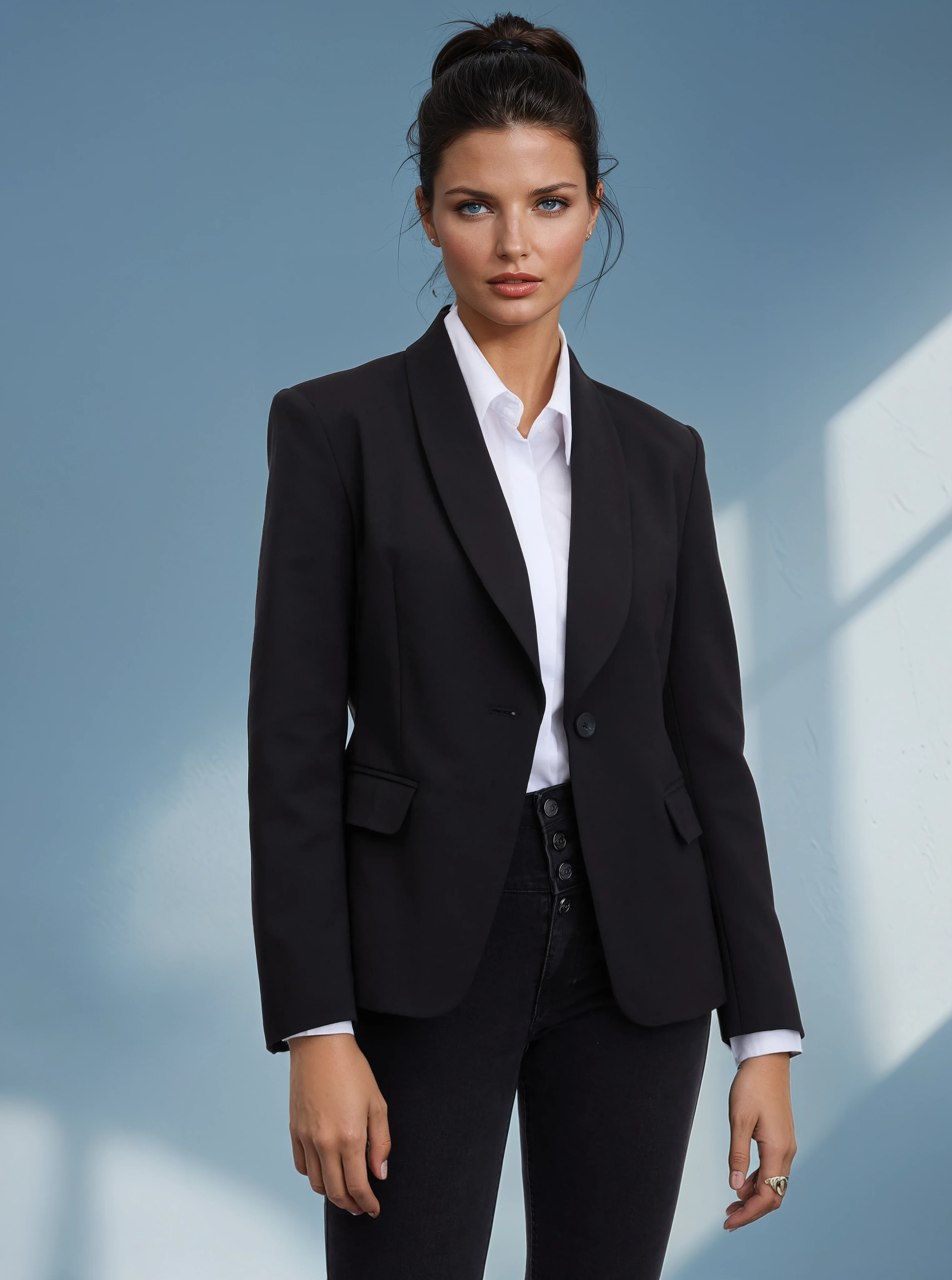 Sacou din mix de bumbac cu clapete la un nasture  ORSAY negru ORS006