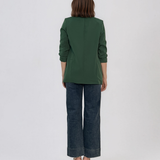 Sacou elegant cu mânecă încrețită și buzunar fals cu clapetă verde HL225