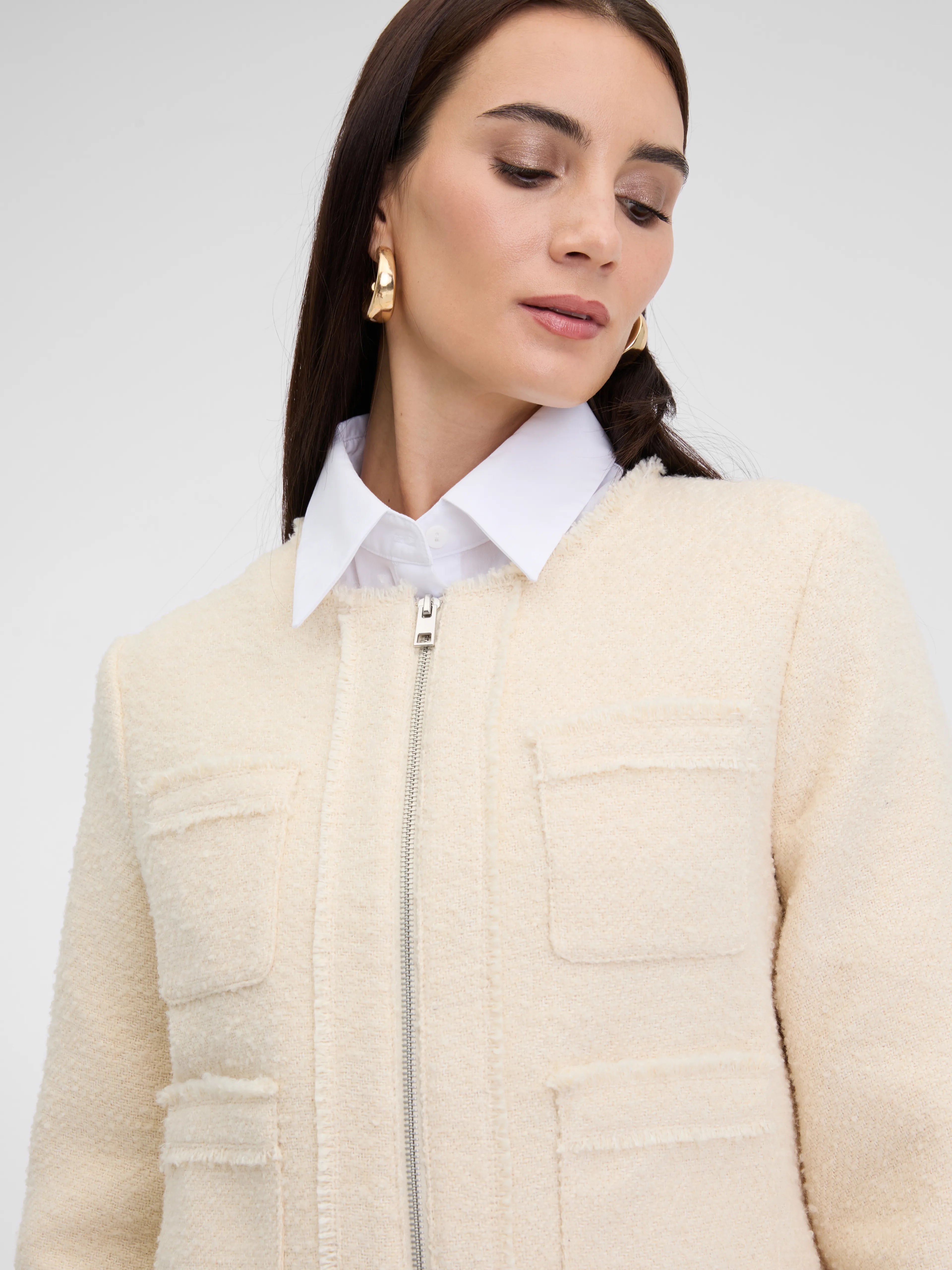 Sacou elegant fără revere cu mâneci lungi ORSAY crem ORS02
