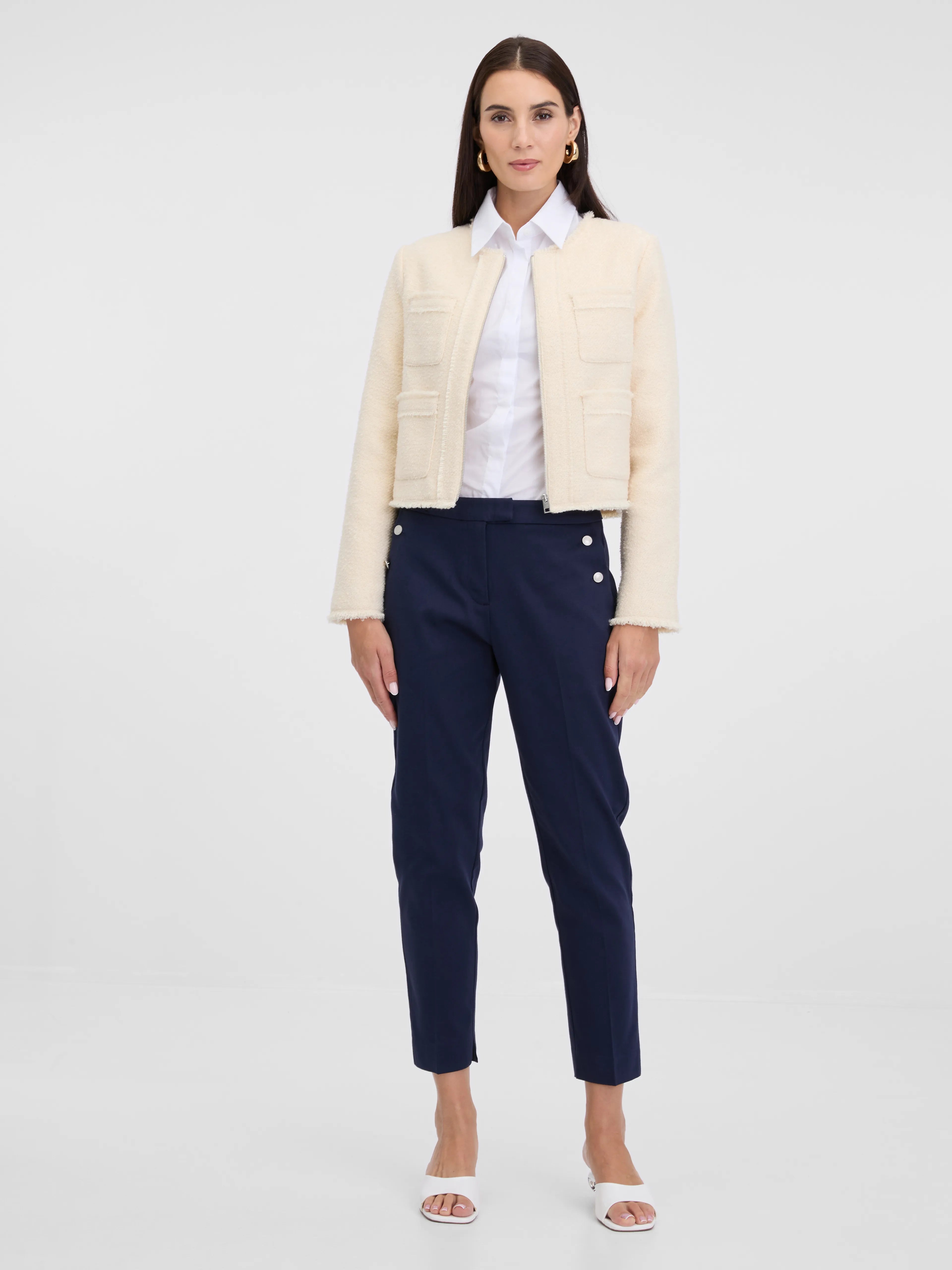 Sacou elegant fără revere cu mâneci lungi ORSAY crem ORS02