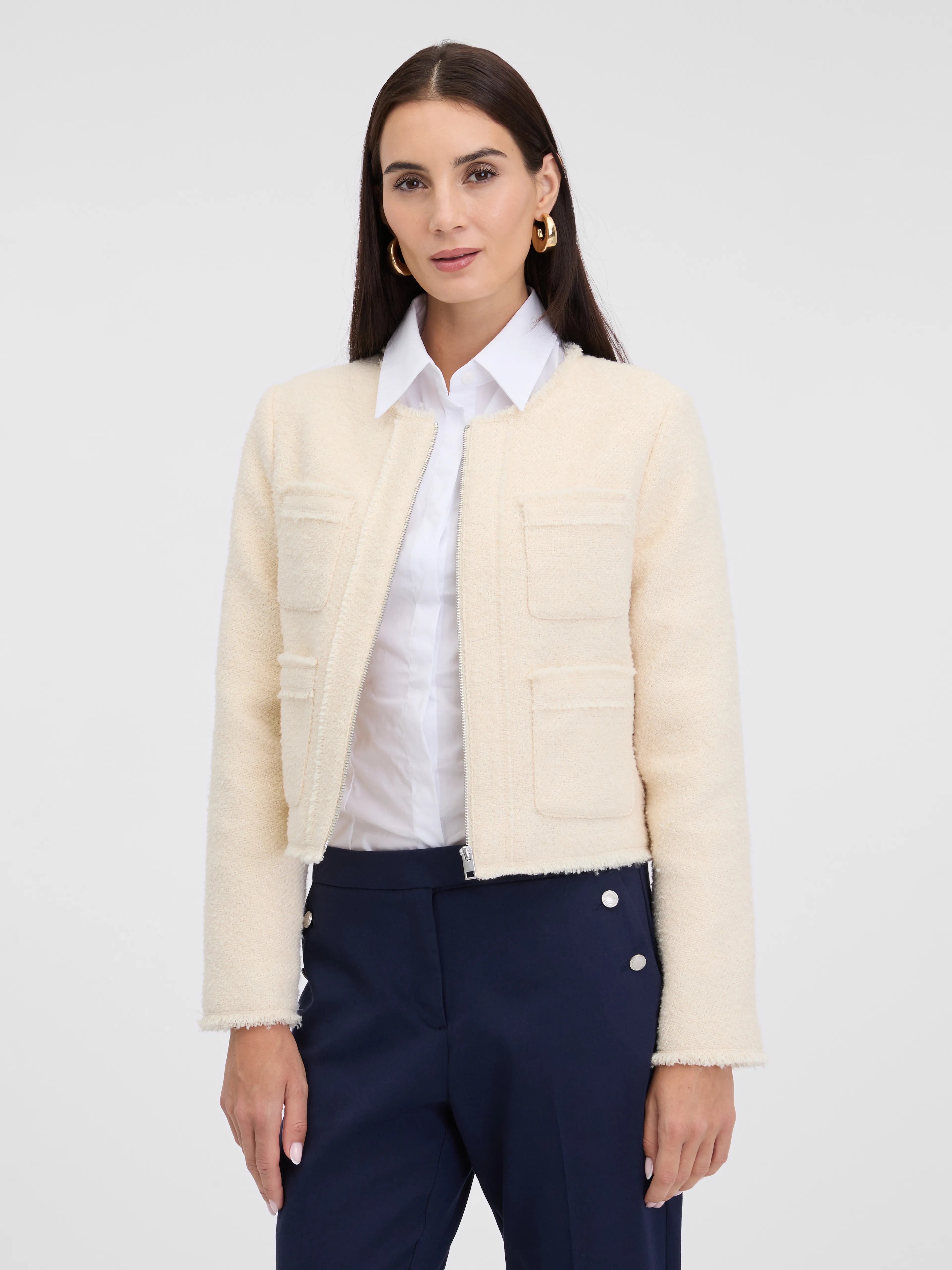 Sacou elegant fără revere cu mâneci lungi ORSAY crem ORS02