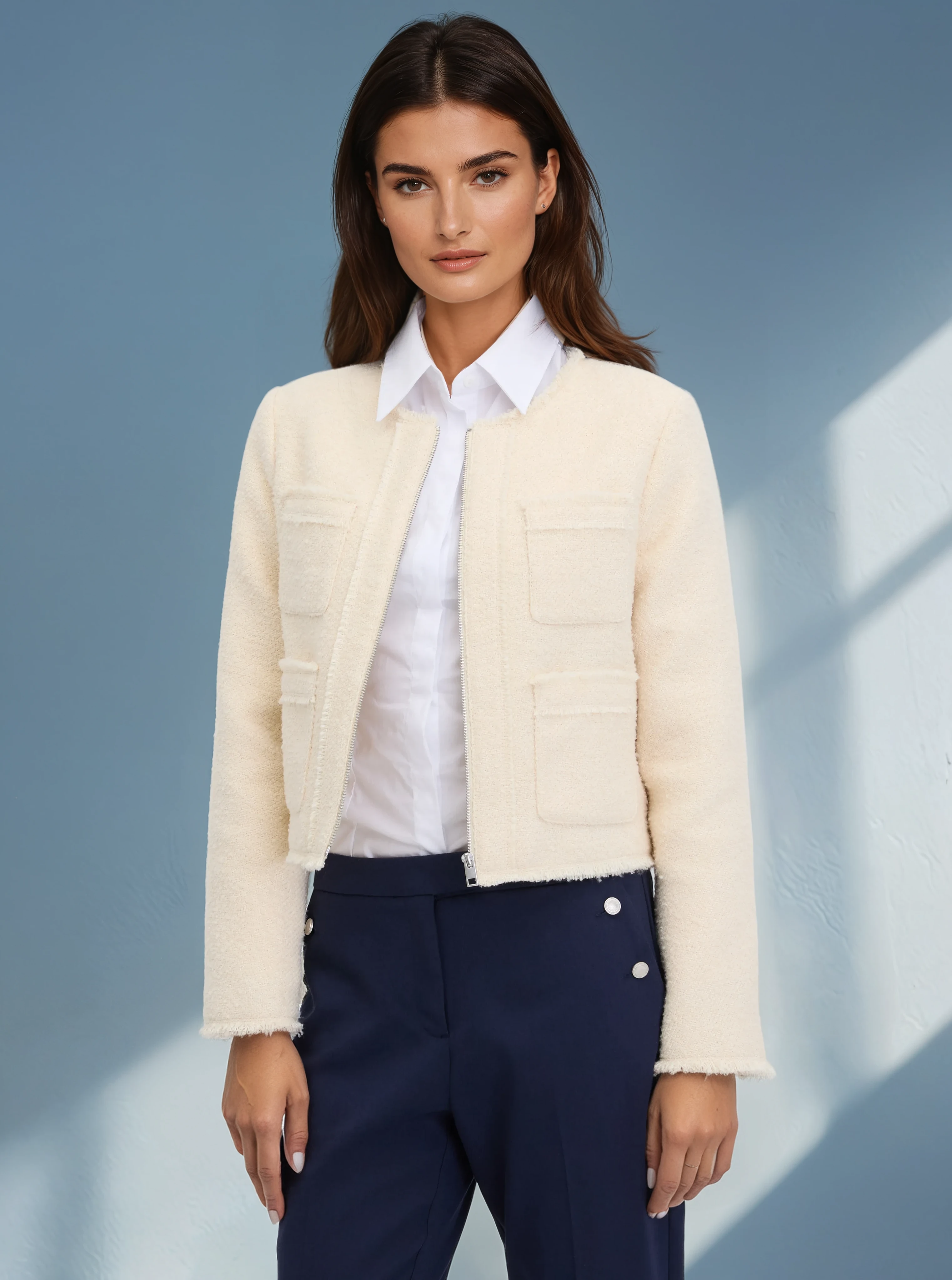 Sacou elegant fără revere cu mâneci lungi ORSAY crem ORS02