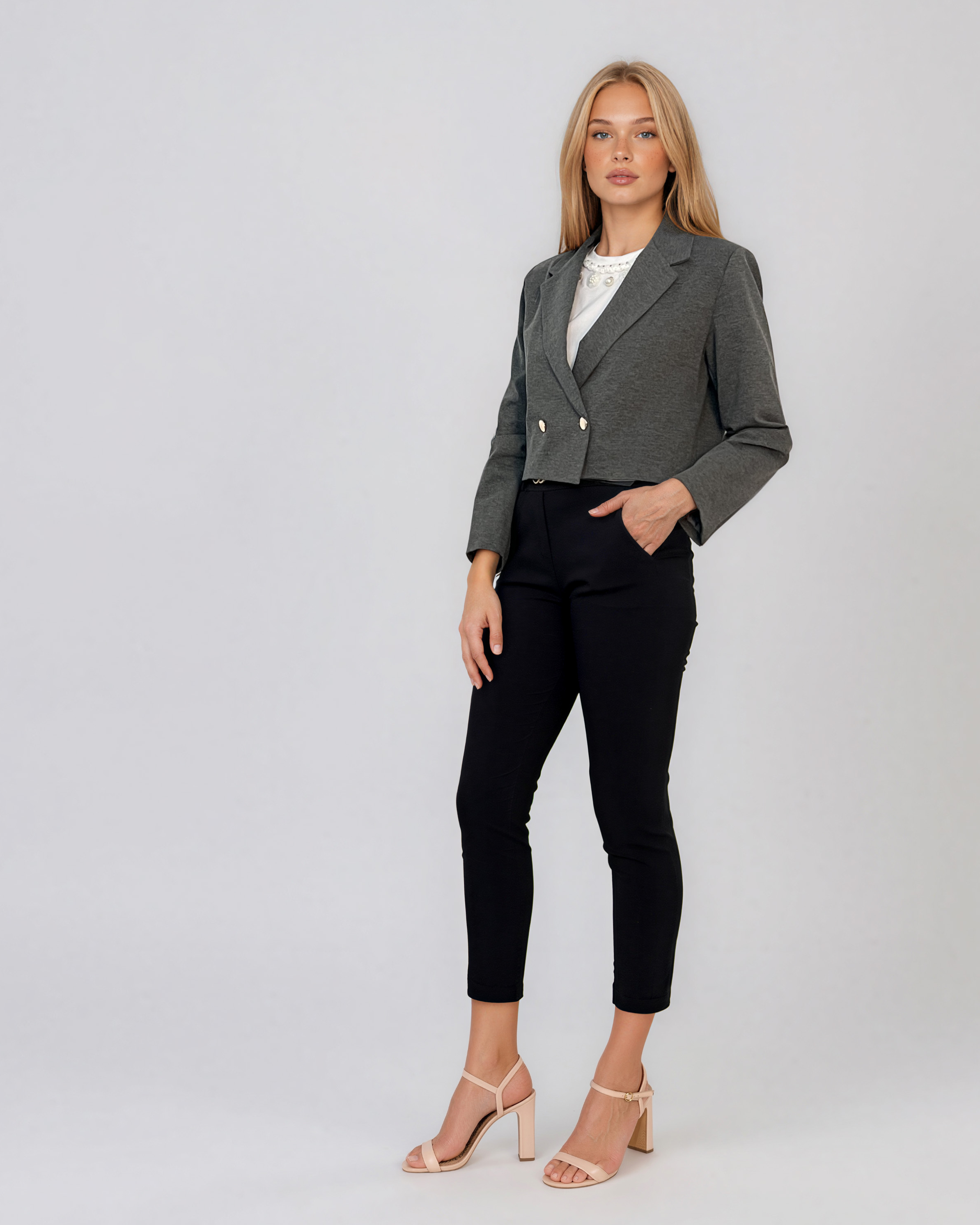 Sacou scurt office cu 2 nasturi gri HL227