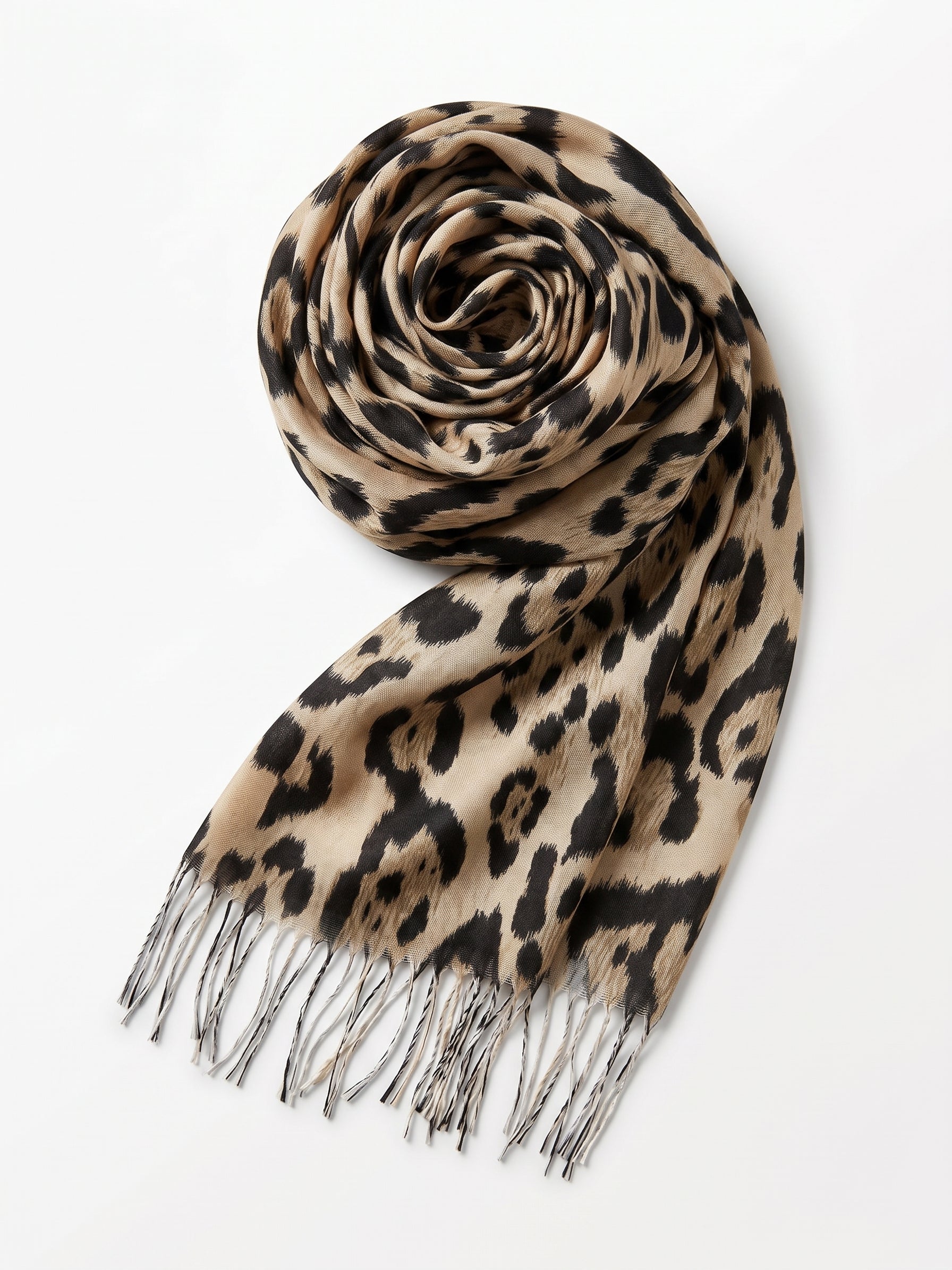 Şal cu imprimeu leopard şi franjuri beige KE481