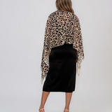 Şal cu imprimeu leopard şi franjuri beige KE481