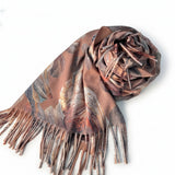 Şal cu lână, imprimeu floral şi franjuri beige KE486