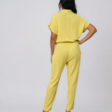 Salopetă din vâscoză cu pantalon conic și cordon în talie fistic HL191