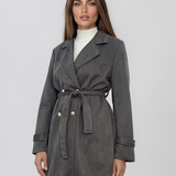 Trench cu aspect de piele întoarsă şi cordon kaki HL243