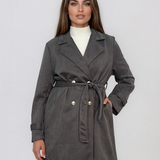 Trench cu aspect de piele întoarsă şi cordon kaki HL243