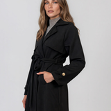 Trench lung cu aspect de piele întoarsă şi cordon negru HL244