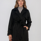 Trench lung cu aspect de piele întoarsă şi cordon negru HL244