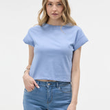 Tricou bumbac cu decolteu rotund și model perforat ORSAY bleu ORS029