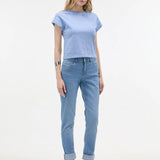 Tricou bumbac cu decolteu rotund și model perforat ORSAY bleu ORS029