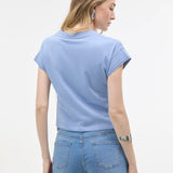 Tricou bumbac cu decolteu rotund și model perforat ORSAY bleu ORS029