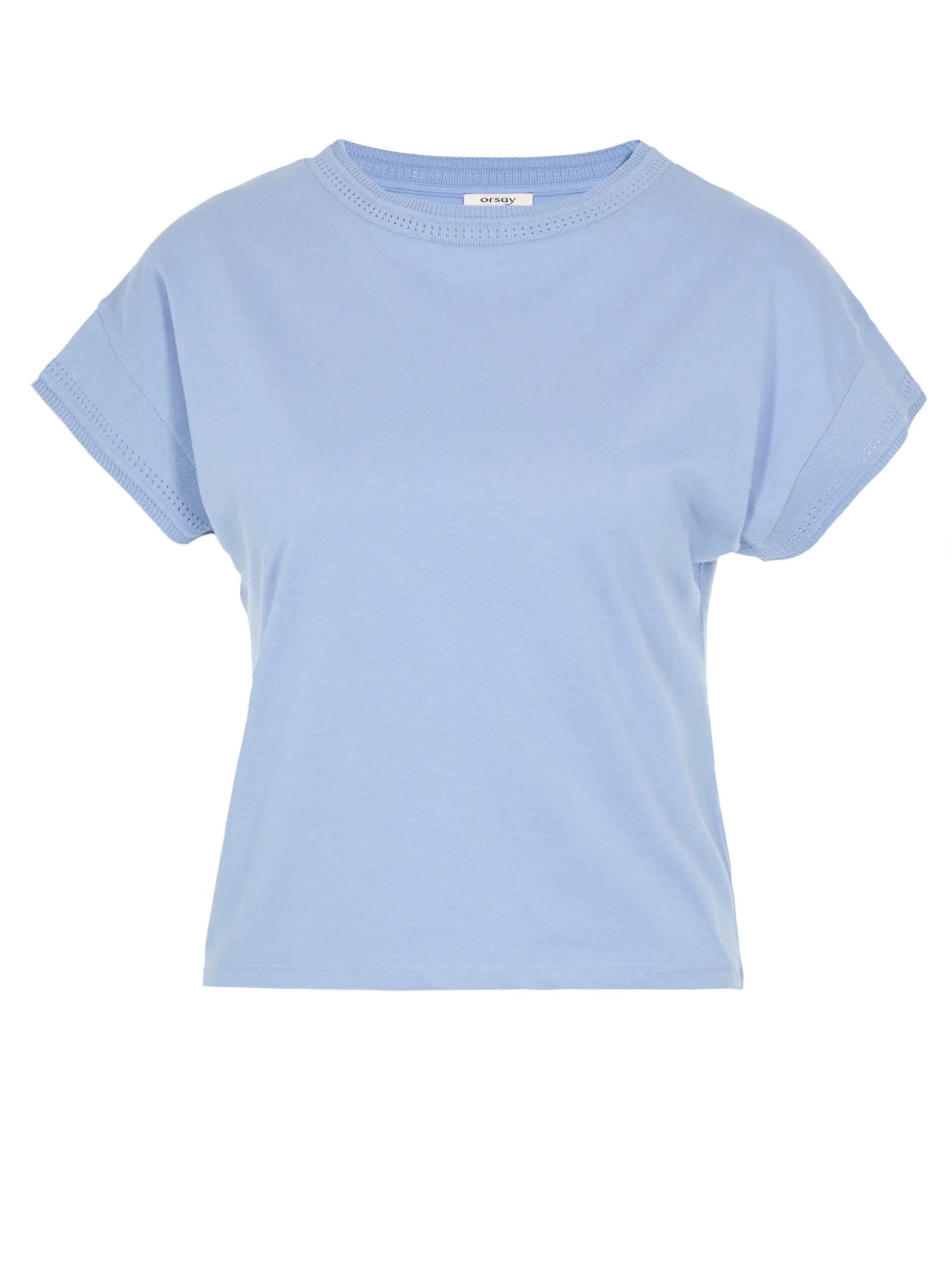 Tricou bumbac cu decolteu rotund și model perforat ORSAY bleu ORS029