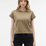 Tricou bumbac cu decolteu rotund și model perforat ORSAY kaki ORS029