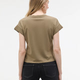 Tricou bumbac cu decolteu rotund și model perforat ORSAY kaki ORS029