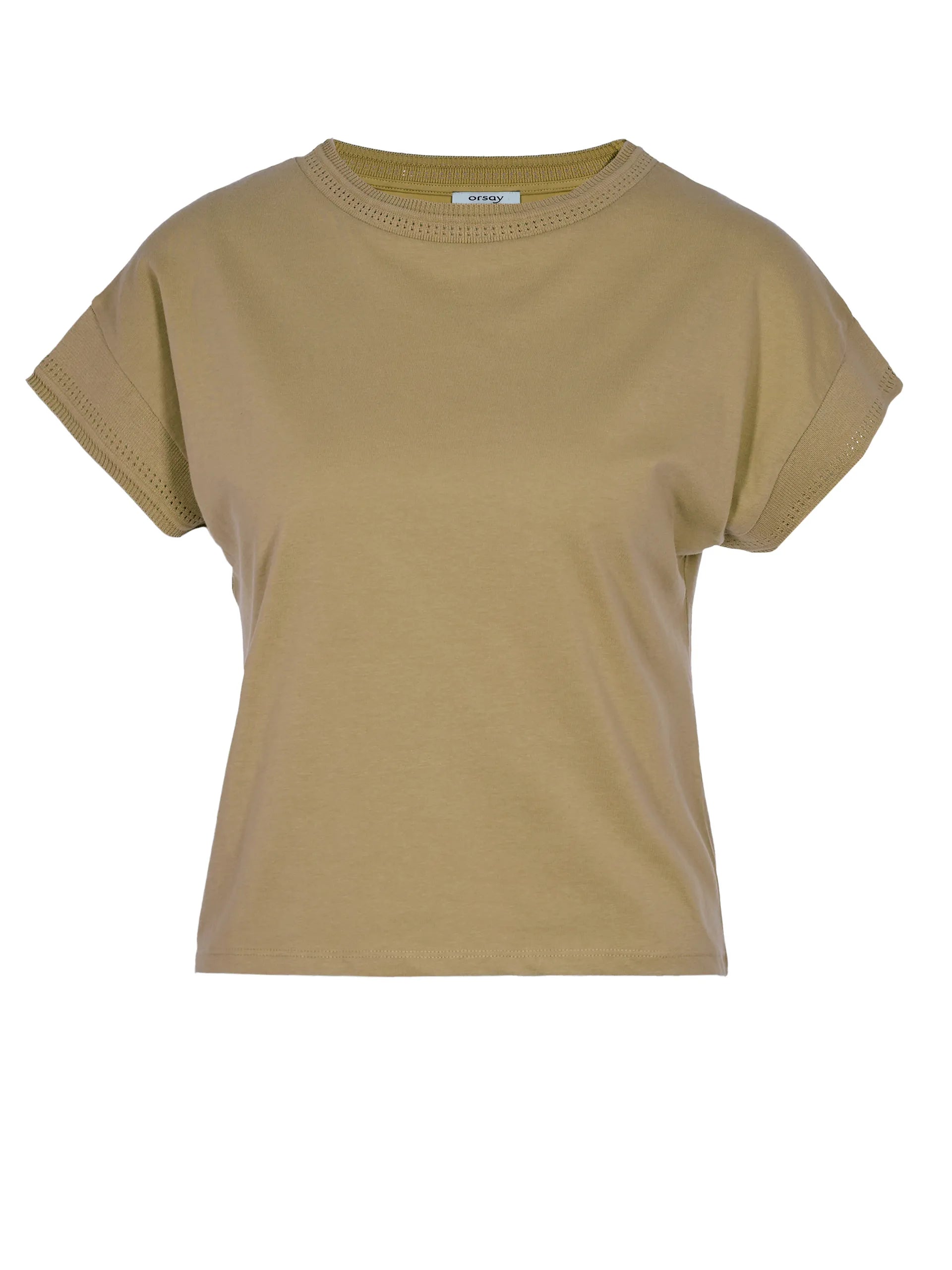 Tricou bumbac cu decolteu rotund și model perforat ORSAY kaki ORS029