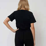 Tricou cu colier din perle și flori din tull negru 