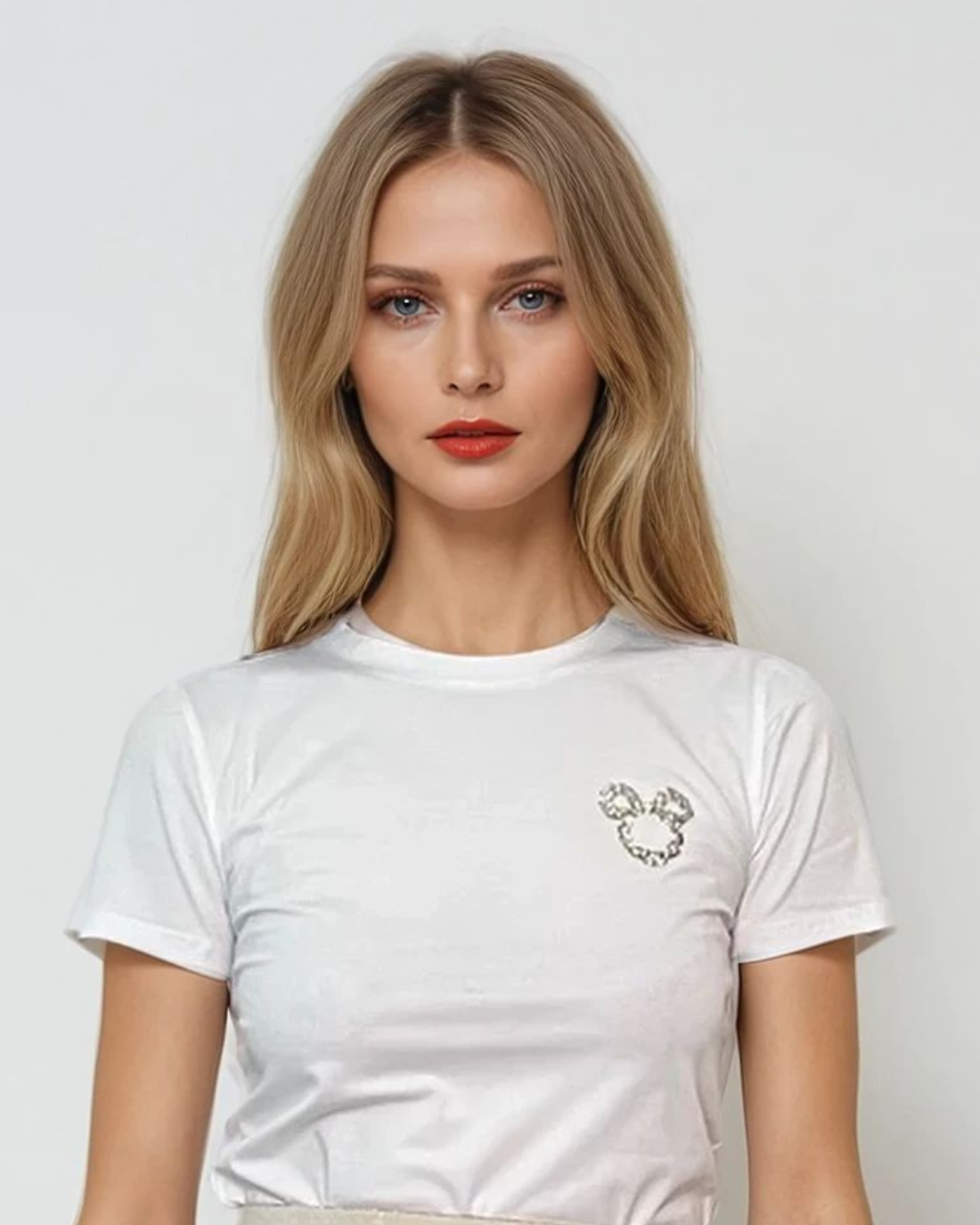 Tricou cu Mickey din strasuri alb 