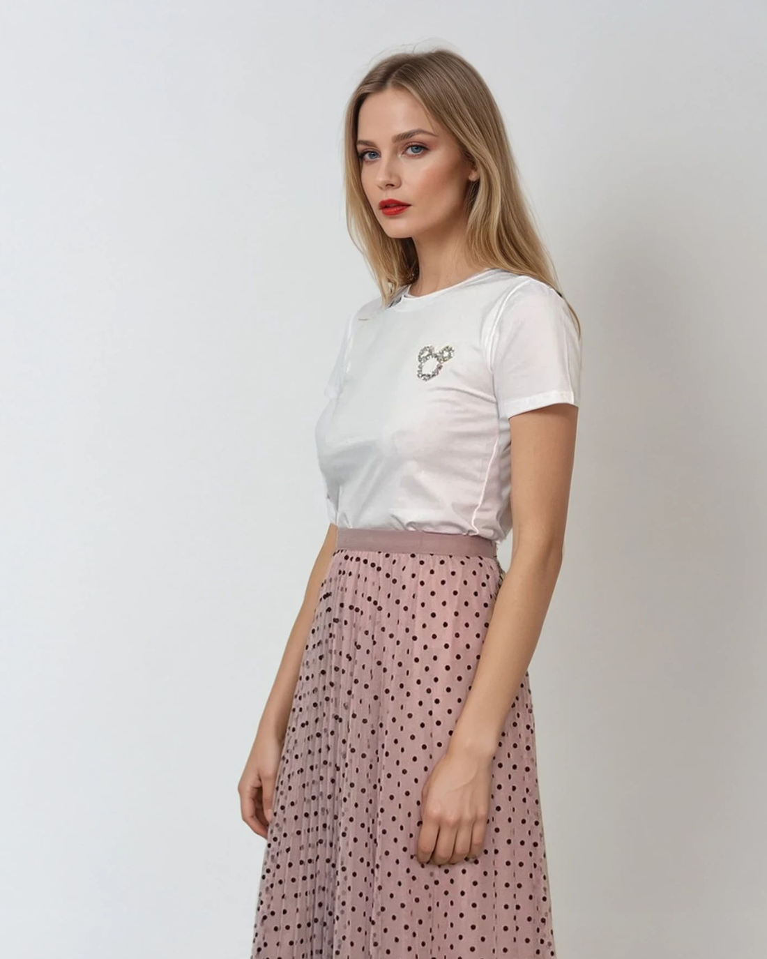 Tricou cu Mickey din strasuri alb 