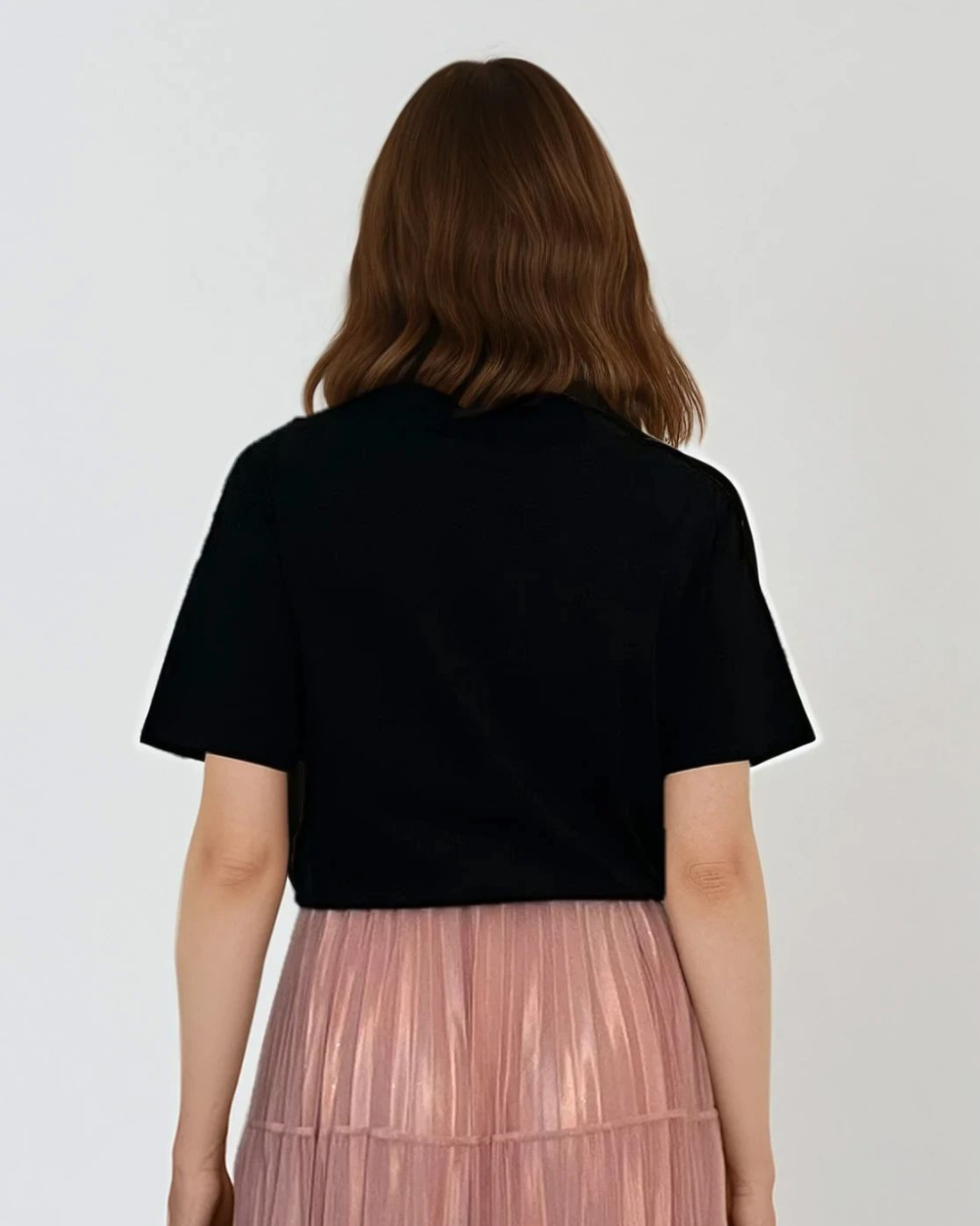 Tricou cu pisică cu fundiță și mesaj negru 