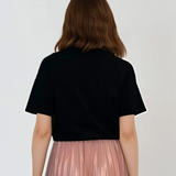 Tricou cu pisică cu fundiță și mesaj negru 