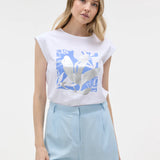 Tricou cu print frunze ORSAY alb ORS025
